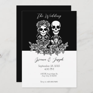 Invitación Boda de la pareja de cráneos negros y blancos