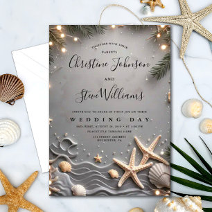 Invitación Boda de la pareja de estrellas de playa tropical d