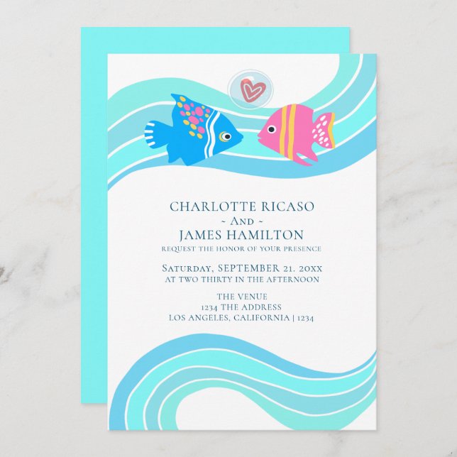 Invitación Boda de la Pareja de Peces Tropicales (Anverso / Reverso)