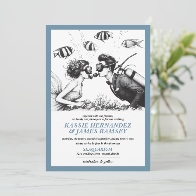 Invitación Boda de la pareja de Scuba (Anverso de pie)