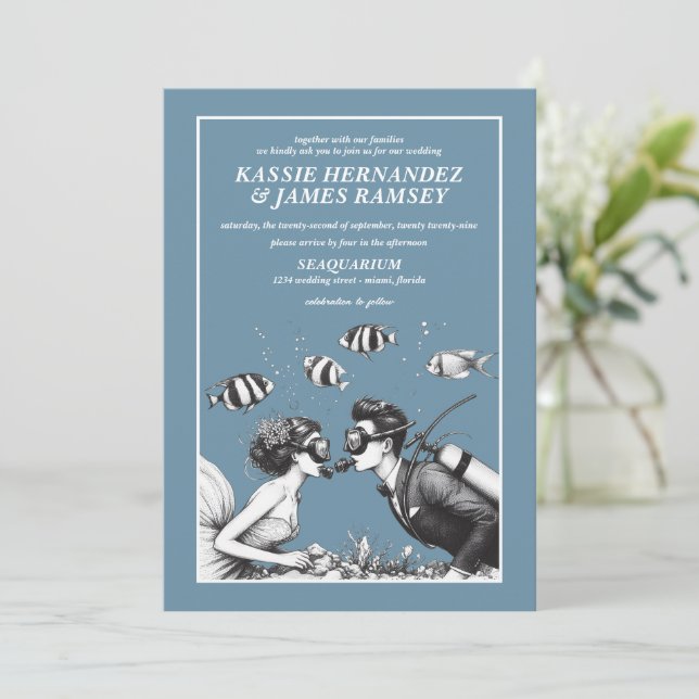 Invitación Boda de la pareja de Scuba (Anverso de pie)