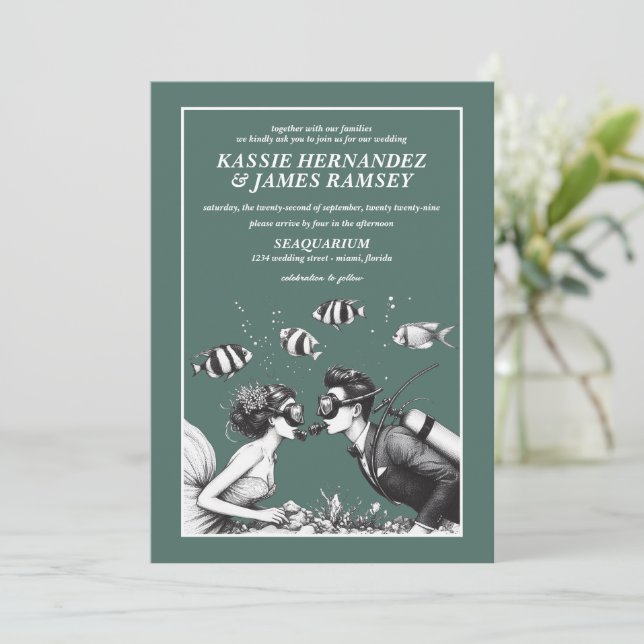 Invitación Boda de la pareja de Scuba (Anverso de pie)