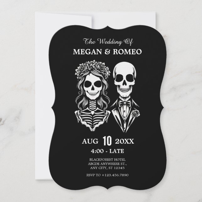 Invitación Boda de la pareja del esqueleto gótico (Anverso)