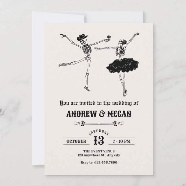 Invitación Boda de la pareja del esqueleto gótico (Anverso)