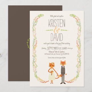 Invitación Boda de la Pareja Fox y Cat Woodland Whimsical