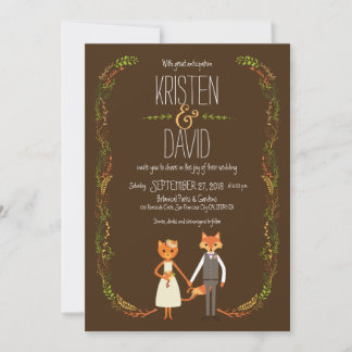 Invitación Boda de la Pareja Fox y Cat Woodland Whimsical