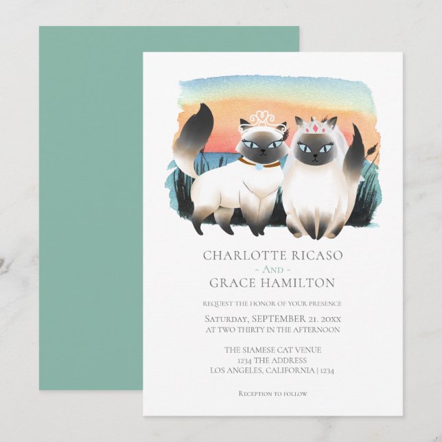 Invitación Boda de la pareja gay de un gato siamés lindo pers (Anverso / Reverso)
