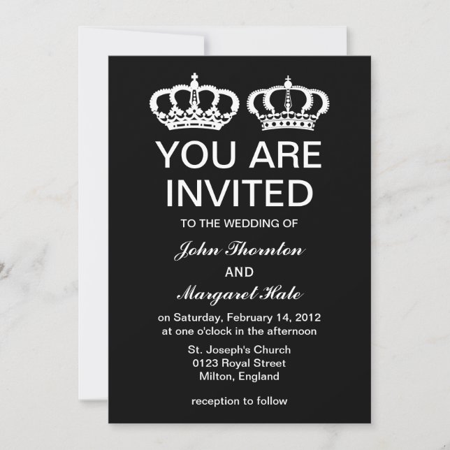 Invitación Boda de la pareja real blanca negra (Anverso)