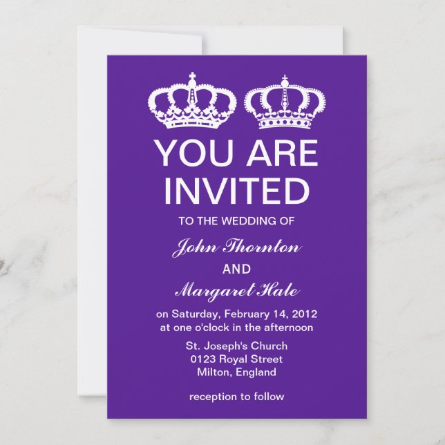 Invitación Boda de la pareja real morada (Anverso)