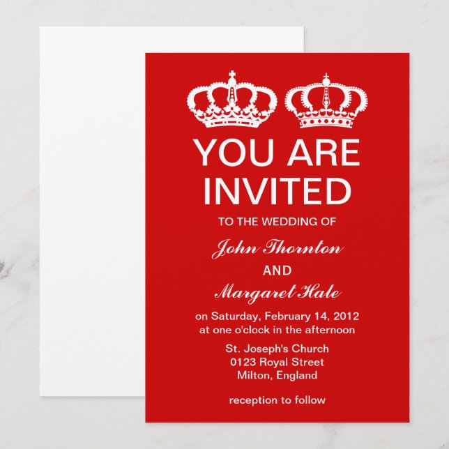 Invitación Boda de la Pareja Real Roja (Anverso / Reverso)