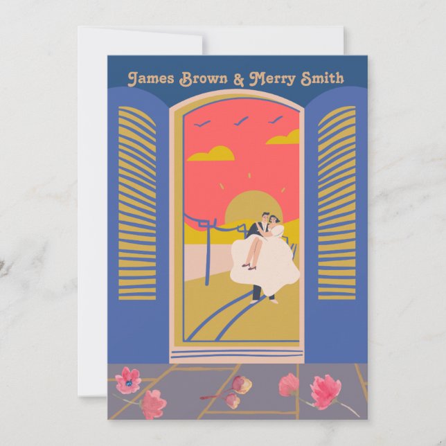 Invitación Boda de la pareja romántica en las flores de amor (Anverso)