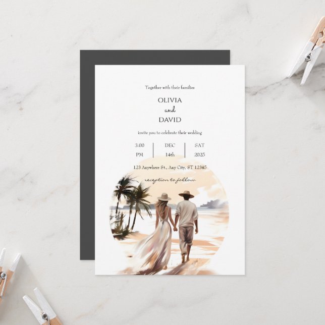 Invitación Boda de la Pareja Tropical Bohemia Sunset Beach (Anverso/Reverso In Situ)