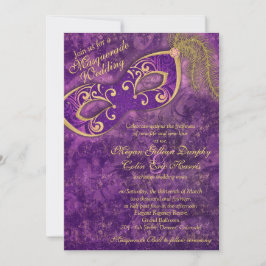 Invitación Boda de la pelota de oro morado Mardi Gras