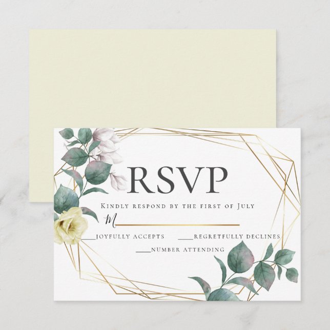 Invitación Boda de la Peony Magnolia Amarillo y Rubor RSVP (Anverso / Reverso)