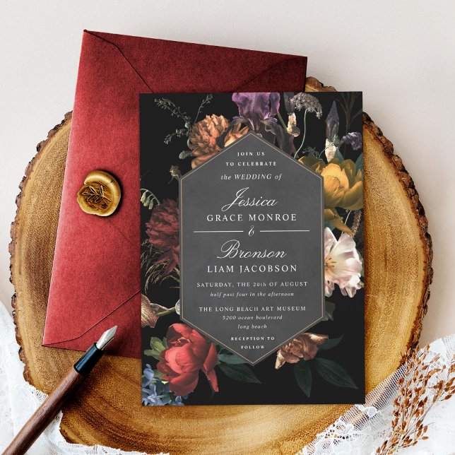 Invitación Boda de la pintura holandesa romántica floral oscu (Subido por el creador)