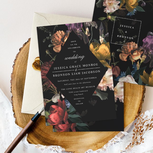 Invitación Boda de la pintura holandesa romántica floral oscu (Subido por el creador)