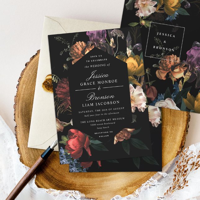 Invitación Boda de la pintura holandesa romántica floral oscu (Subido por el creador)