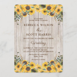 Invitación Boda de la planta de girasol de madera rústica