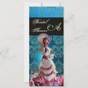 INVITACIÓN BODA DE LA PLAYA AZUL DAMASK - MONOGRAMA DE DUCHA