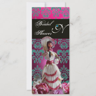 INVITACIÓN BODA DE LA PLAYA AZUL DAMASK - MONOGRAMA DE DUCHA 