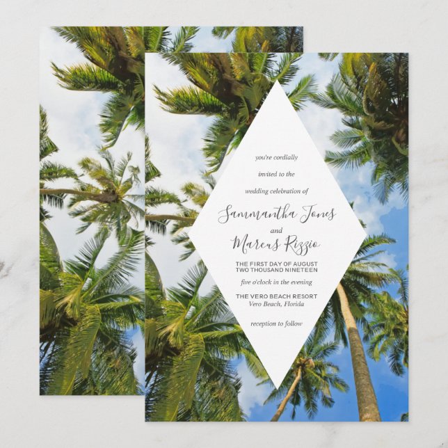 Invitación Boda de la Playa de la Florida, Palm Tree Tropical (Anverso / Reverso)