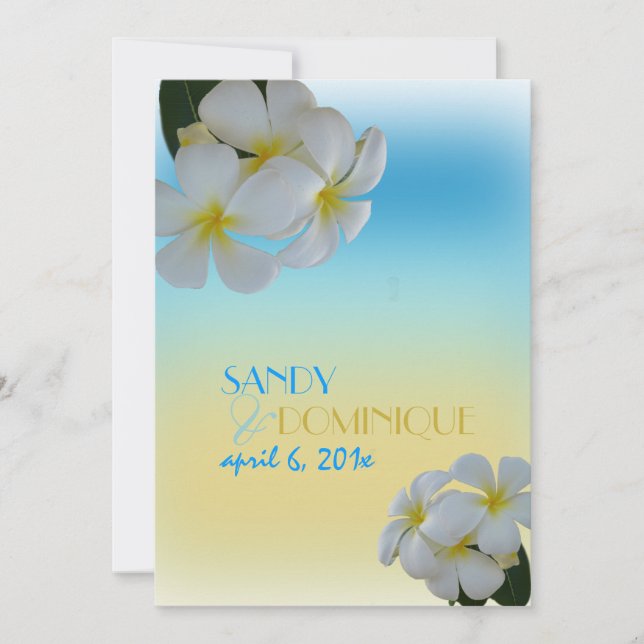 Invitación BODA DE LA PLAYA/MISTA DE OCÉANO/PLUMERIA DE PixDe (Anverso)