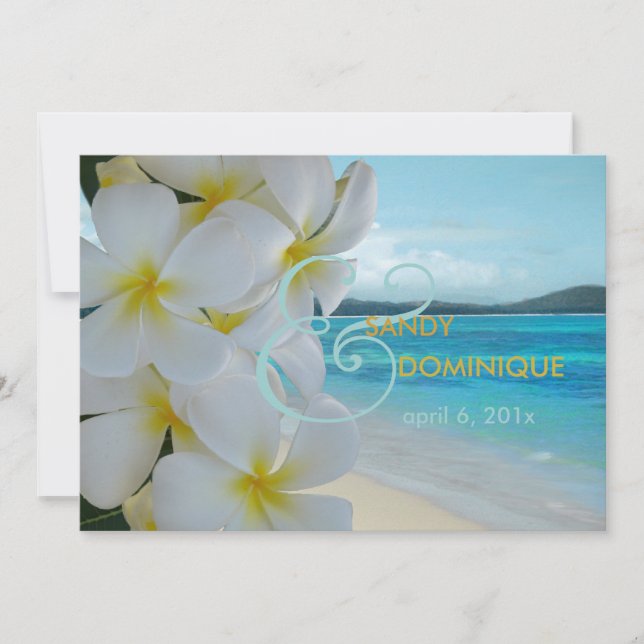 Invitación BODA DE LA PLAYA/PLUMERIA DE PixDezines (Anverso)