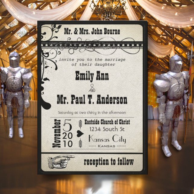 Invitación Boda de la Playbill medieval del Renacimiento Negr (Subido por el creador)