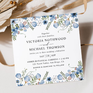Invitación Boda de la plaza de las flores azules modernas