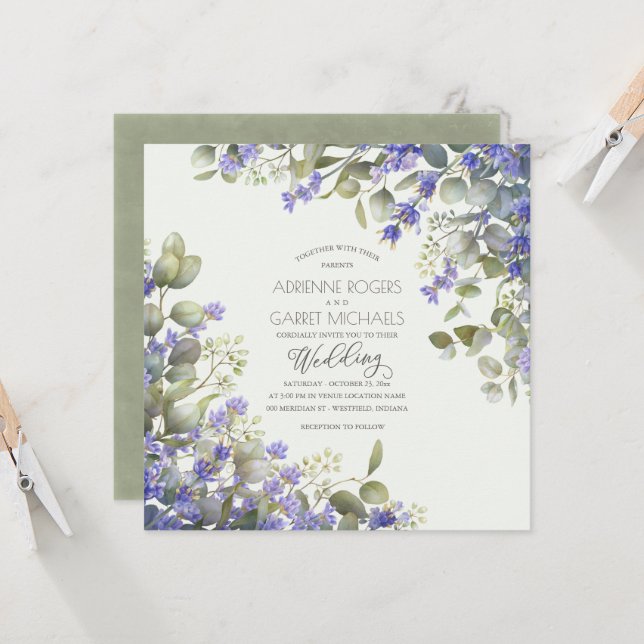 Invitación Boda de la plaza Eucalyptus y Lavender (Anverso/Reverso In Situ)