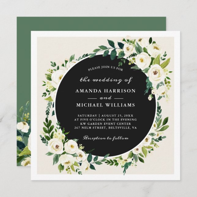 Invitación Boda de la Plaza Floral de la Vegetación Blanca de (Anverso / Reverso)