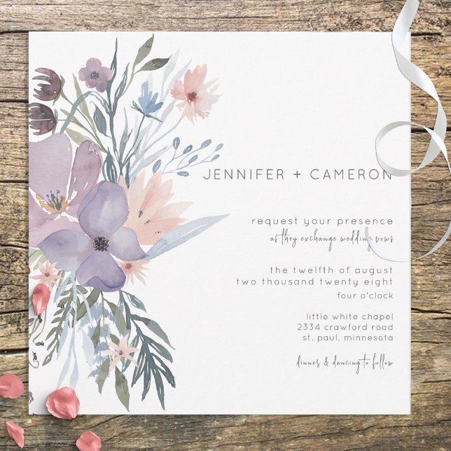 Invitación Boda de la Plaza Floral del Boho azul y púrpura (Subido por el creador)