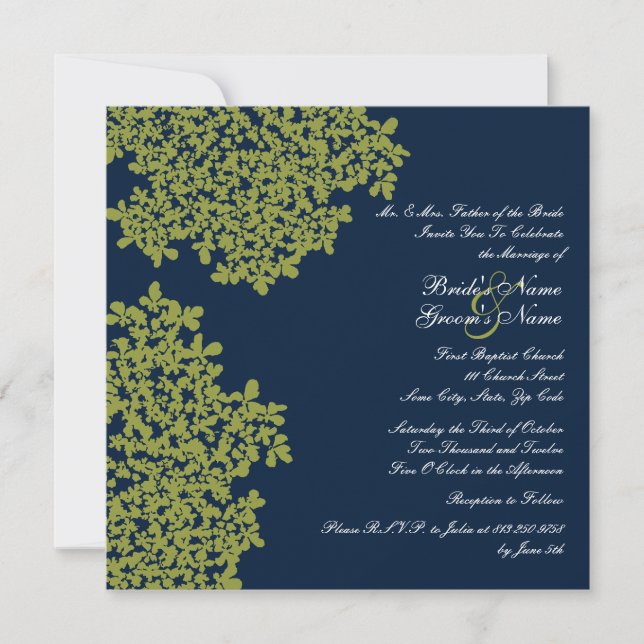 Invitación Boda de la Plaza Floral Marina y Lime (Anverso)