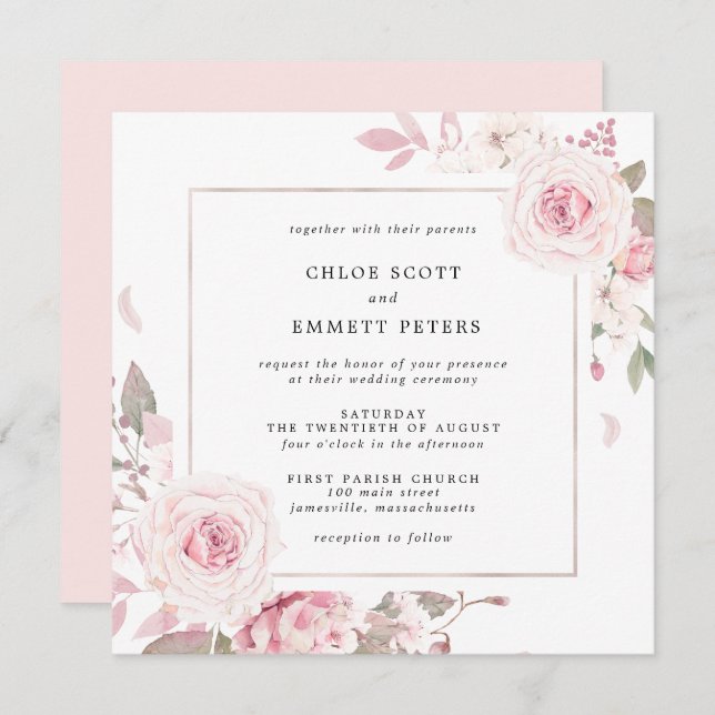 Invitación Boda de la Plaza Floral Rosa (Anverso / Reverso)