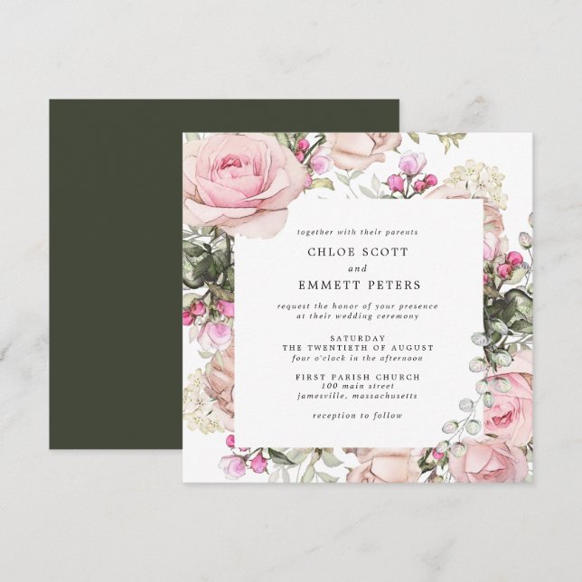 Invitación Boda de la Plaza Floral Rosa (Anverso / Reverso)