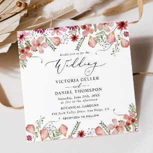 Invitación Boda de la plaza floral rosa de color rosa