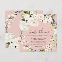 Invitación Boda de la plaza rosa Rubor floral blanca neutra