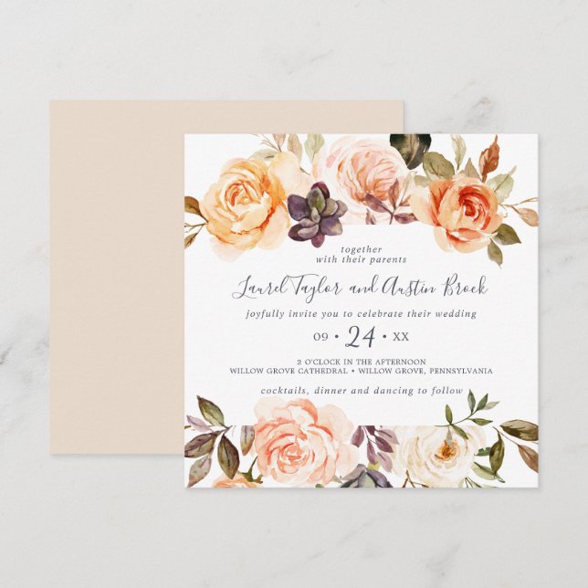 Invitación Boda de la plaza Rustic Earth Florals (Anverso / Reverso)
