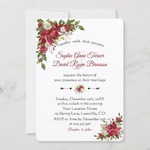 Invitación Boda de la poinsettia blanca roja de los navidades
