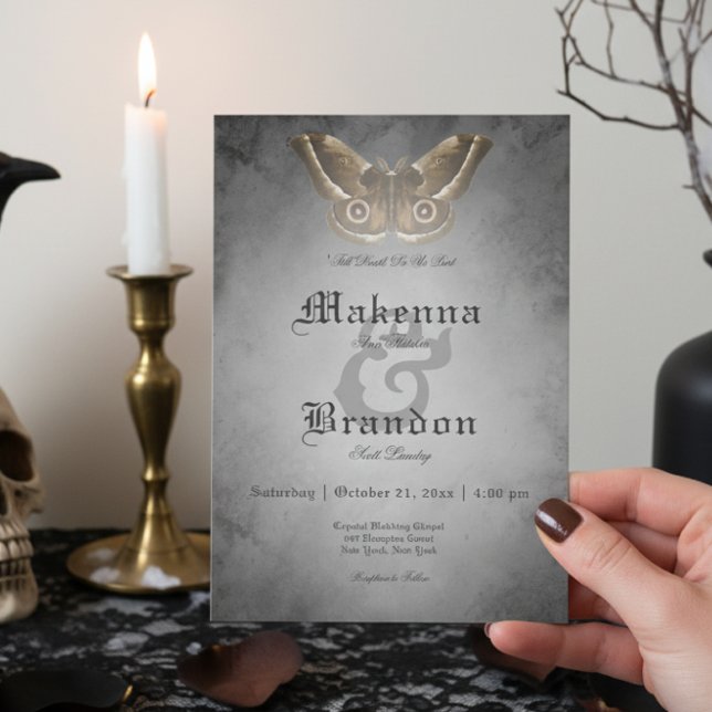 Invitación Boda de la polilla marrón gótica negra oscura (Subido por el creador)