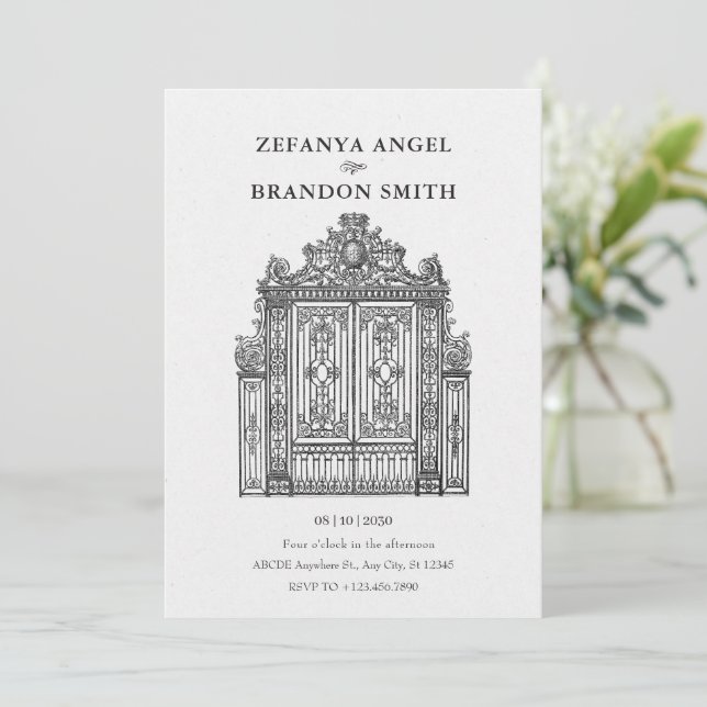 Invitación Boda de la Puerta de Ornato Antiguo (Anverso de pie)