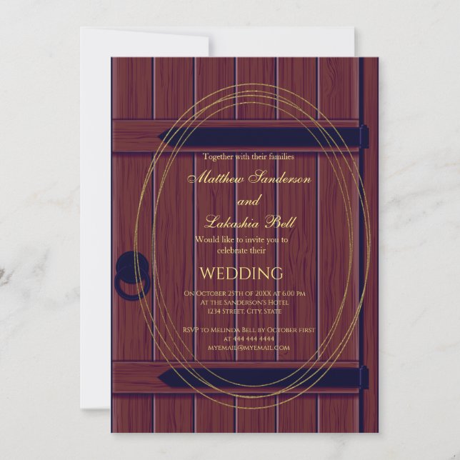 Invitación Boda de la puerta de un granero oscuro y rústico v (Anverso)