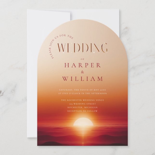 Invitación Boda de la puesta de sol de lujo (Anverso)