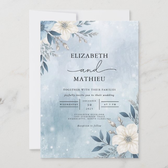 Invitación Boda de la rama azul escarcha (Anverso)