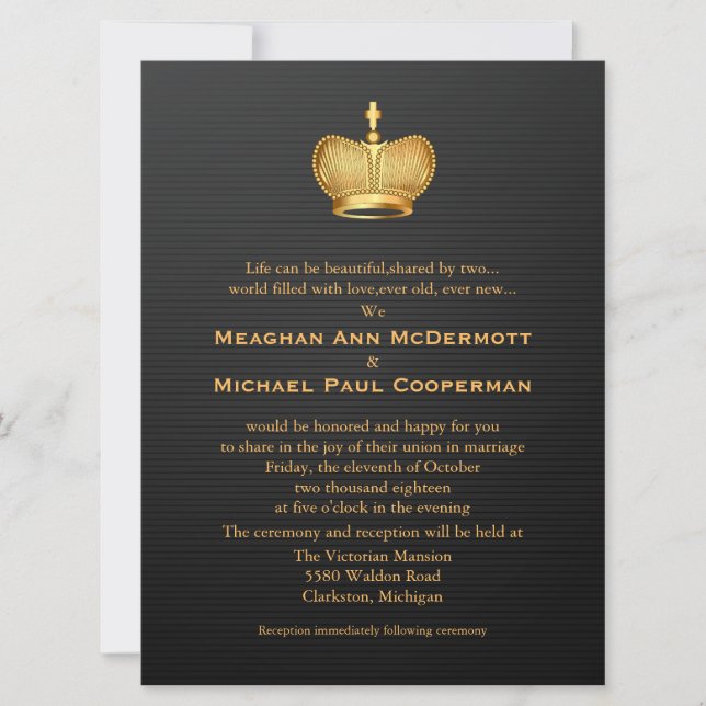Invitación Boda de la Reina Real Dorada de 6,5" x 8,75" (Anverso)