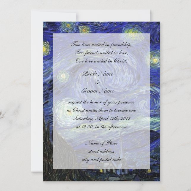 Invitación boda de la religión, noche de tortuga de van Gogh (Anverso)