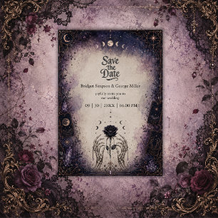 Invitación Boda de la Rosa Lunar del Tarot Gótico Esqueleto