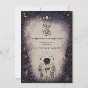 Invitación Boda de la Rosa Lunar del Tarot Gótico Esqueleto