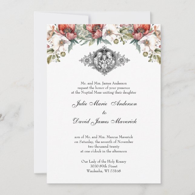 Invitación Boda de la Santa Familia de la Flora Católica (Anverso)