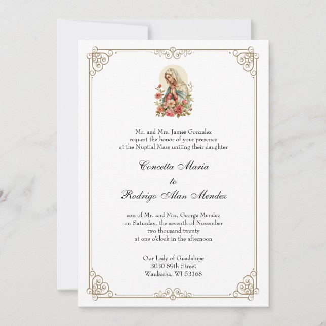 Invitación Boda de la Santísima Virgen María Rosas (Anverso)